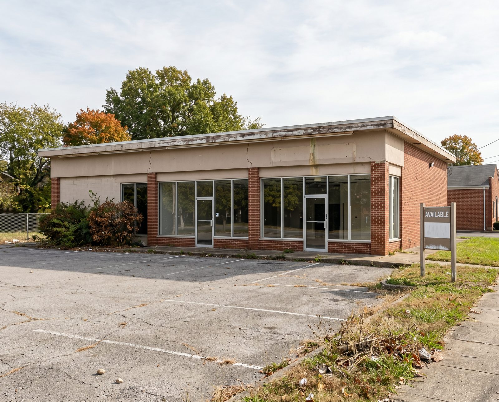 A distressed commercial building