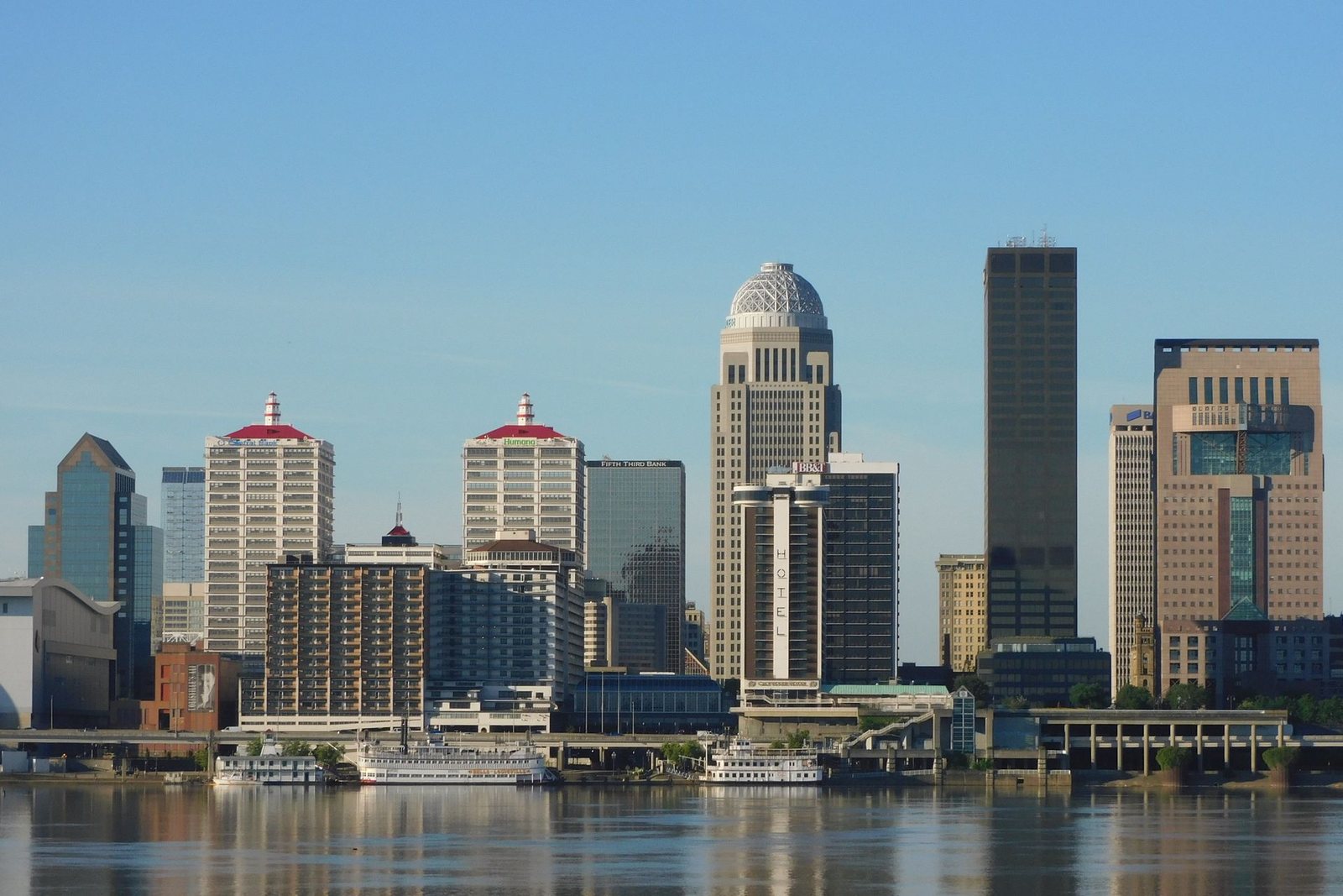 The Louisville, Kentucky skyline across the Ohio River.