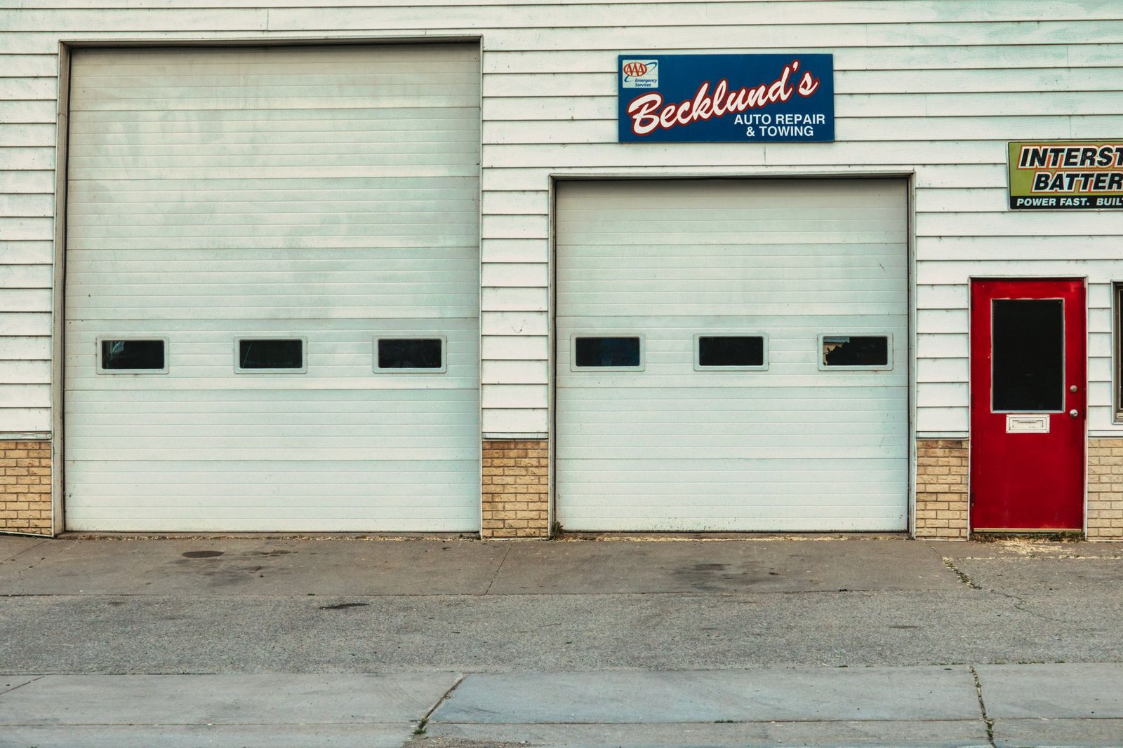 An auto repair shop building with service bays.