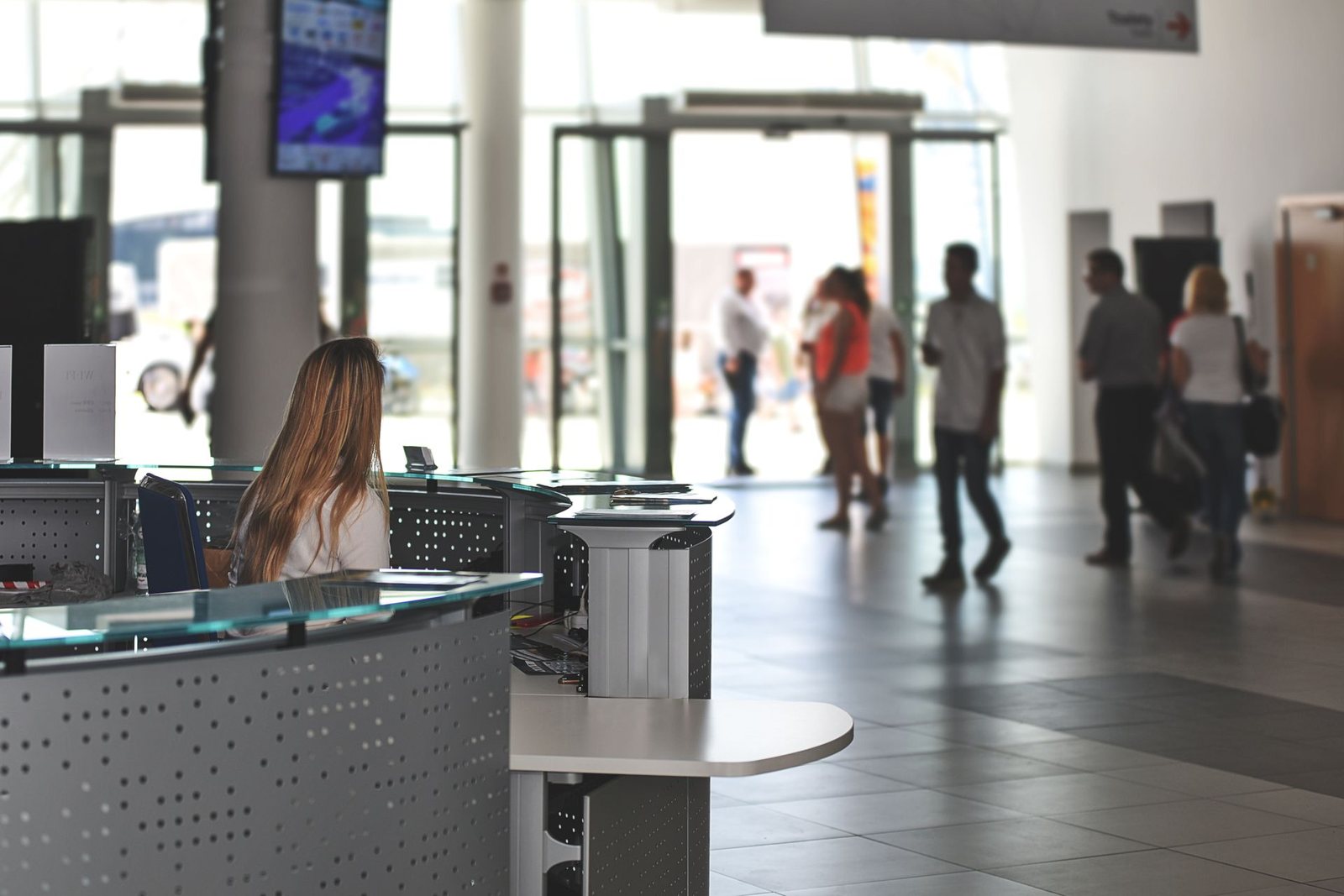 A commercial office reception and lobby.